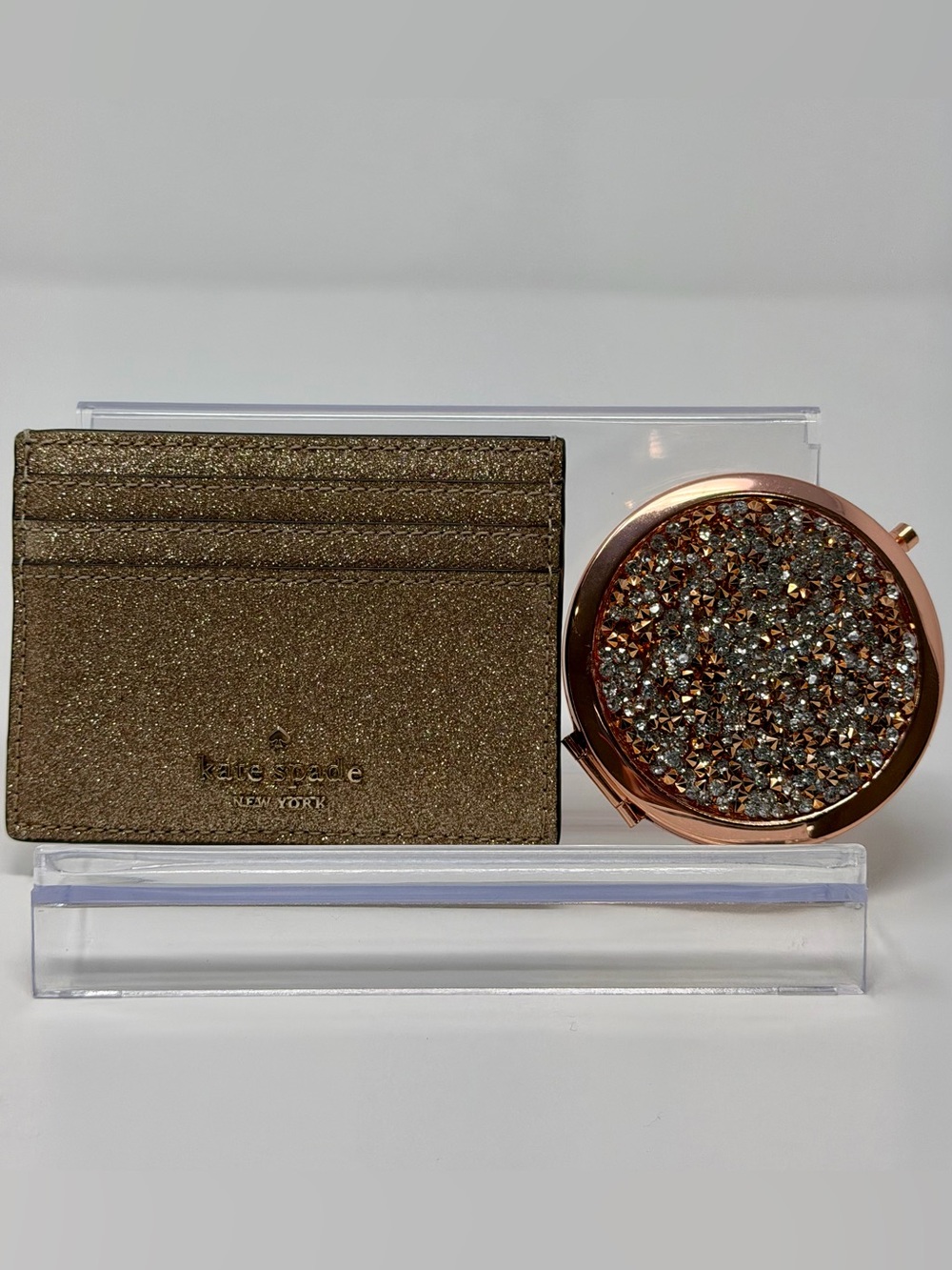 Kate Spade Bundle:  Gold Glitter Card Holder with Unbranded Sparkle Compact